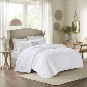 4 Piece Reversible Ruffle Quilt Set with Throw Pillow (Color: as Pic)